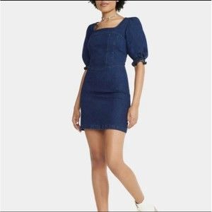 Betsey Johnson Women's Size 12 Blue Puff Short Sleeves Denim Mini Dress‎ NWT